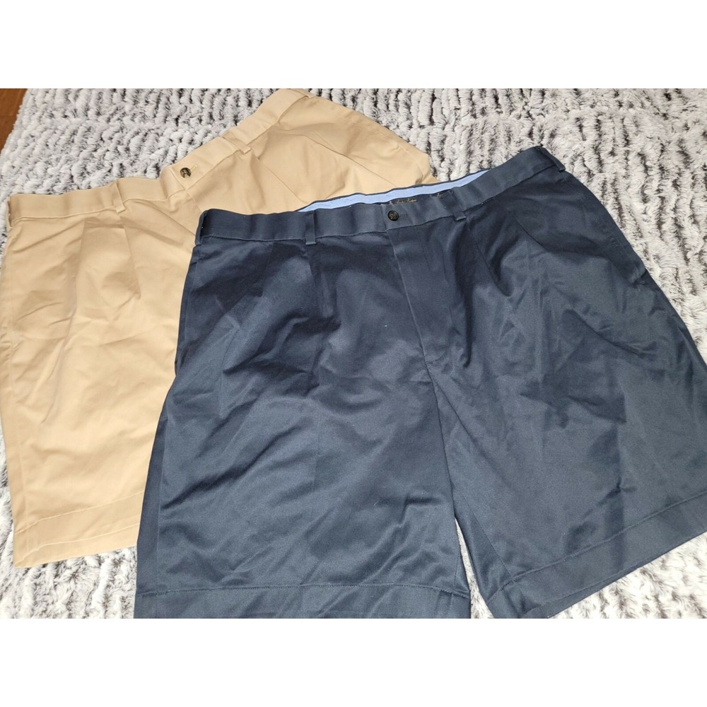 Brooks‎ Brothers Advantage Chino Stretch Shorts Tan and Navy Pleated Men W40